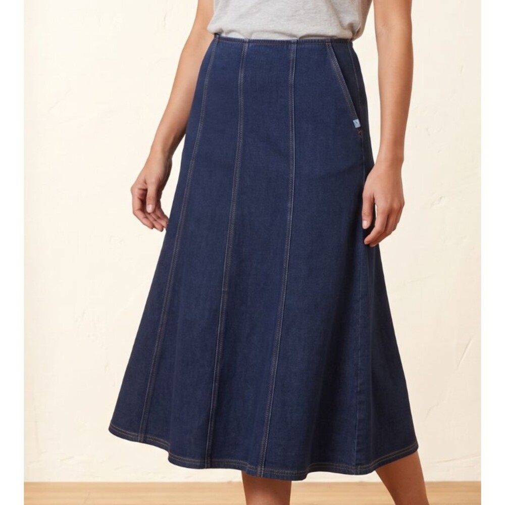 Halara Stretch Denim Knit Back Zip Side Pocket Midi Skirt Size Large